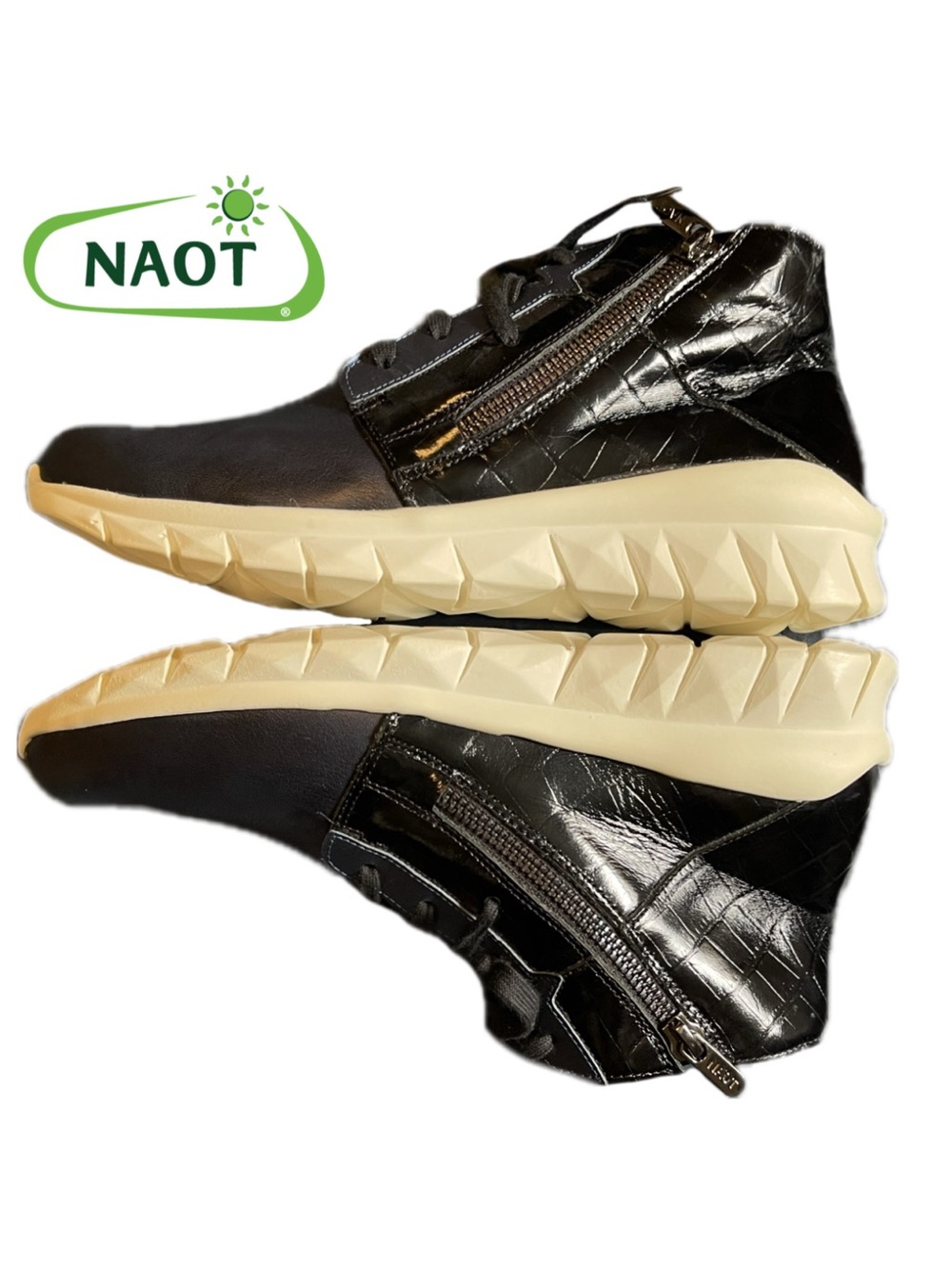 LNIB Naot Polaris Leather HighTop Sneaker Comfort Bootie Navy Ink Black Croc 40 - Picture 7 of 11